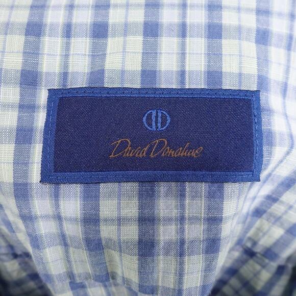 David Donahue Shirt Mens 2XL Blue Green Check Plaid Button Down Long Sleeve - Picture 7 of 10